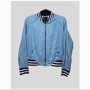 IRIS LA | CHAMBRAY VARSITY STRIPED LIGHTWEIGHT BOMBER JACKET